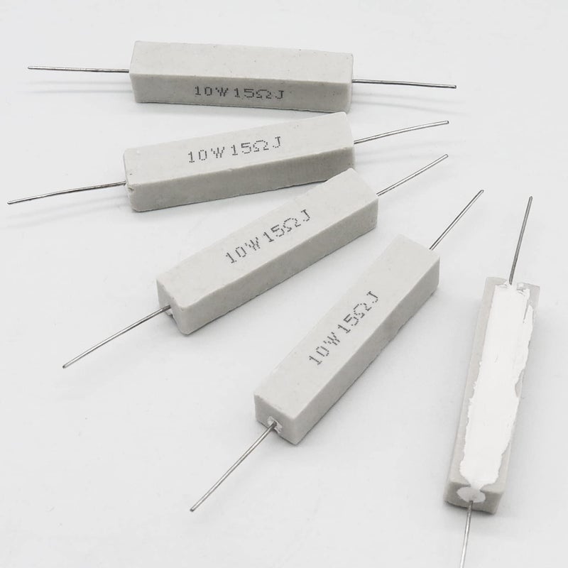 Dimlove Cement Resistor,10 PCS 10w 15 Ohm 5% Axial Lead Wire Resistor White Wound Fixed Ceramic Cement Resistors Wirewound Cement Power Resistors Flame Heat Moisture Resistance Precharge Horizontal Resistors - Image 4